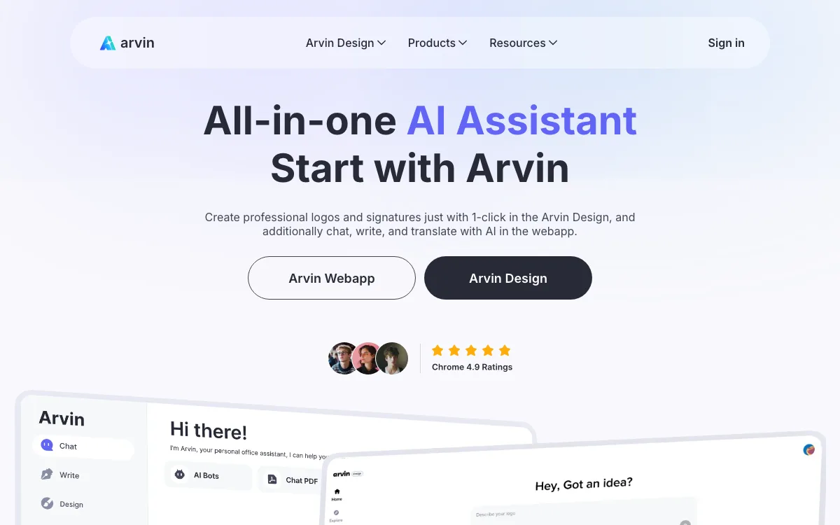 Arvin AI Logo Maker homepage screenshot