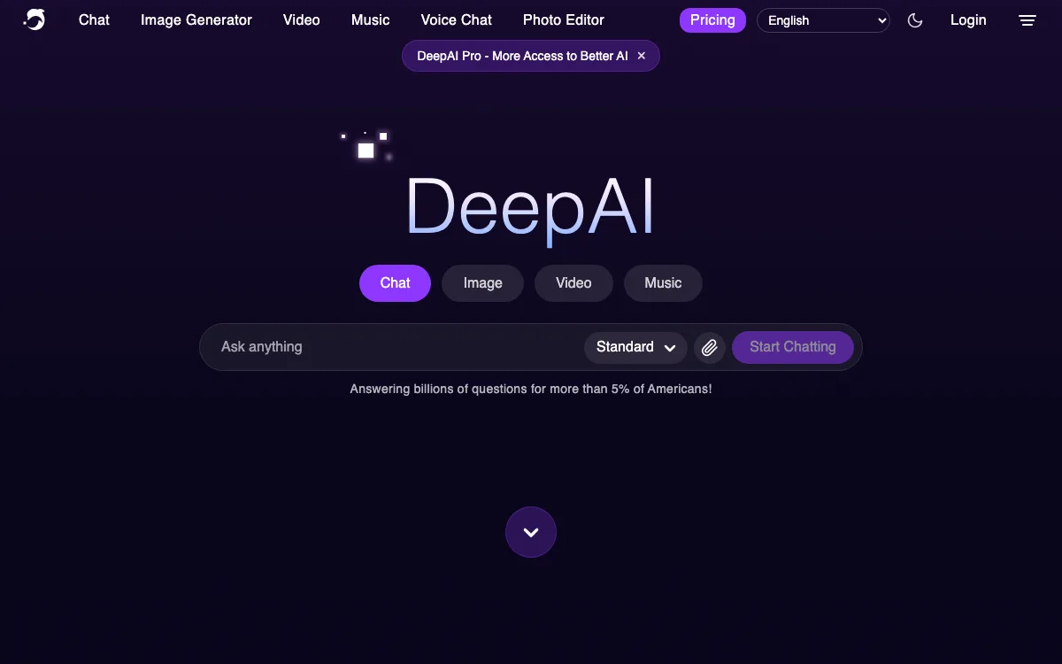 DeepAI homepage screenshot