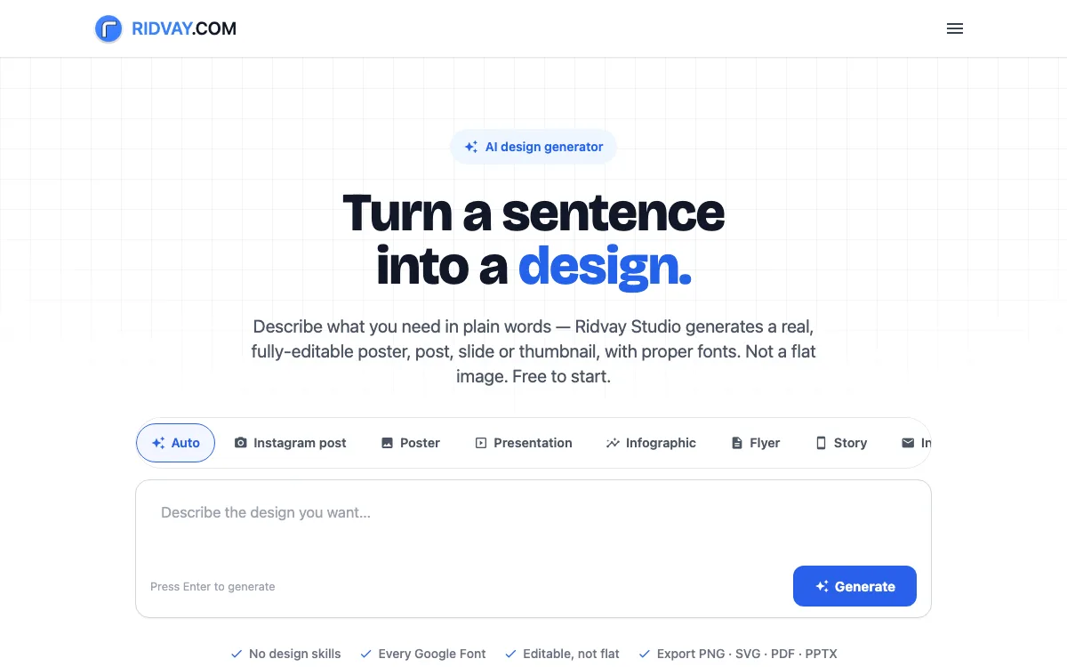 Ridvay homepage screenshot