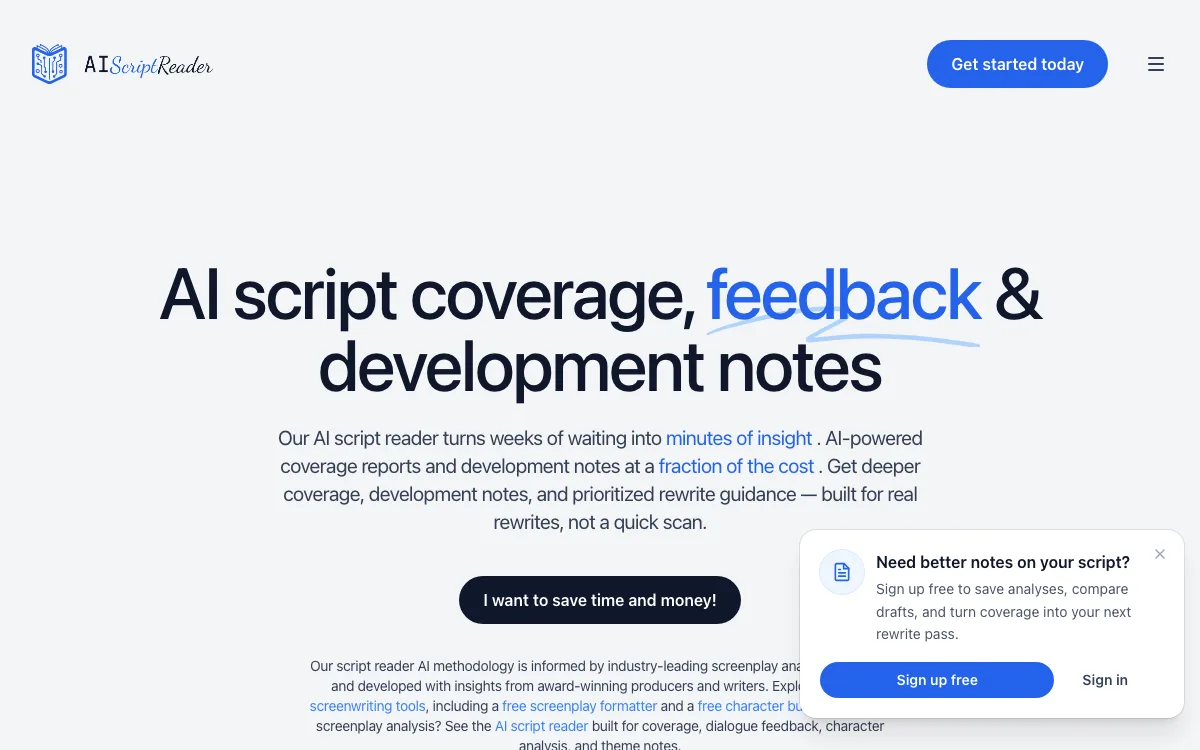 AIScriptReader homepage screenshot