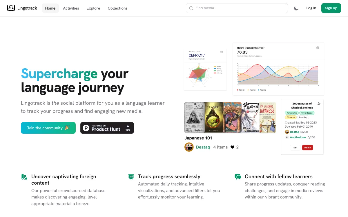 Lingotrack homepage screenshot