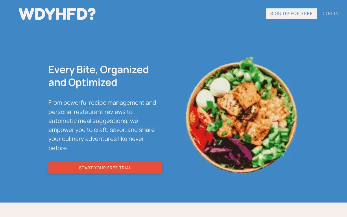 WhatDidYouHaveForDinner homepage screenshot