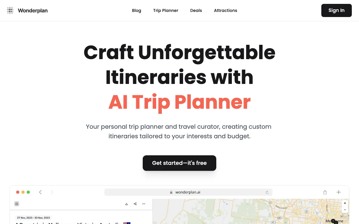 Wonderplan homepage screenshot