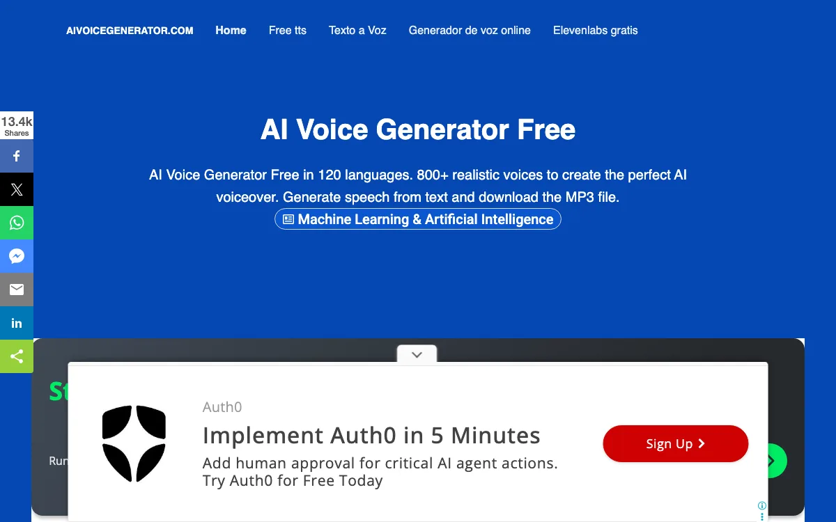 AI Voice Generator Freev2.1 homepage screenshot