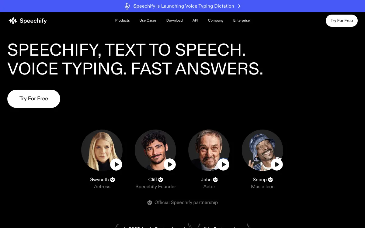Speechify homepage screenshot