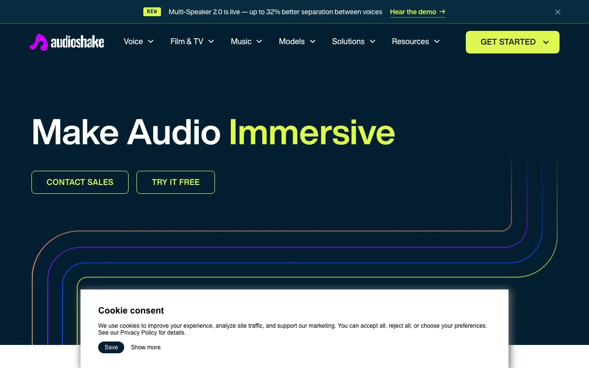 Audioshake homepage screenshot