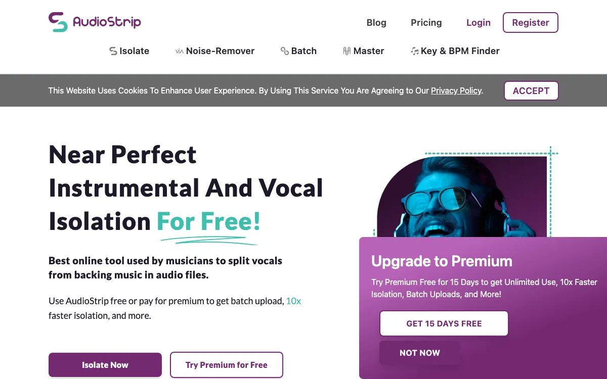 AudioStrip homepage screenshot