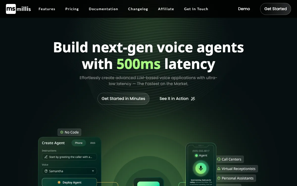 Millis AI homepage screenshot