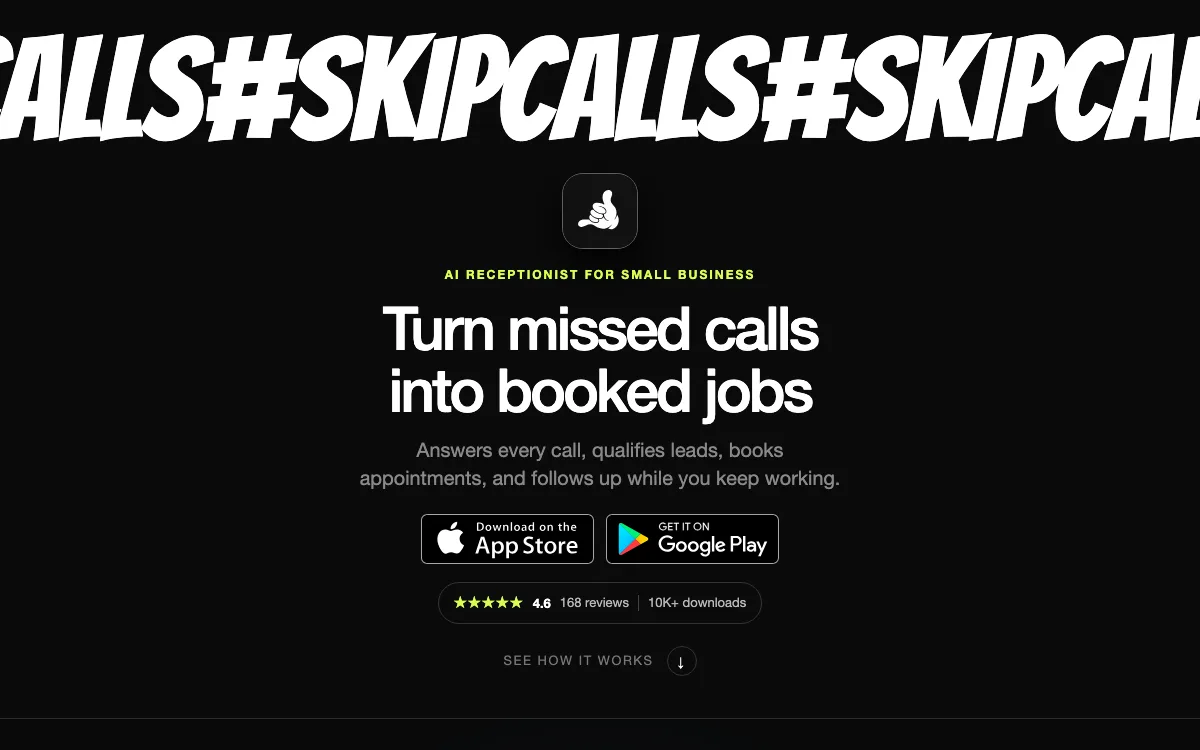 SkipCalls homepage screenshot