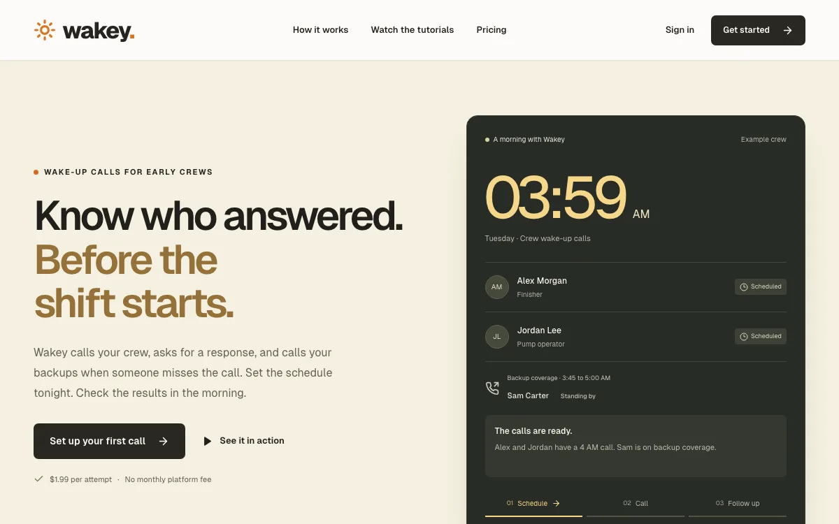Wakey Wakey homepage screenshot