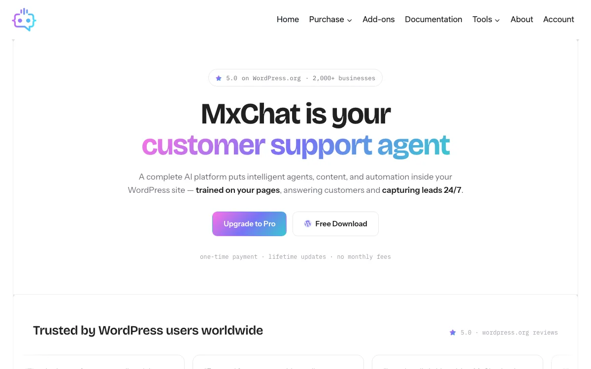 MxChat homepage screenshot