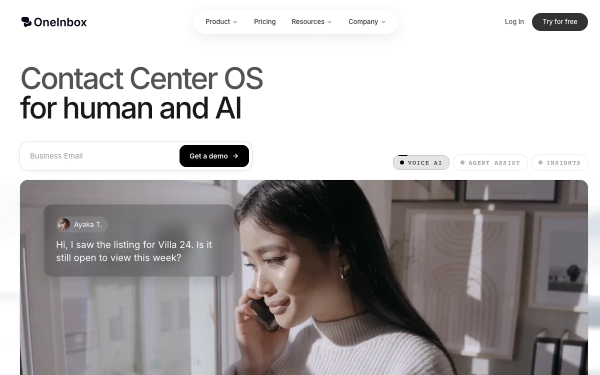 OneInbox homepage screenshot