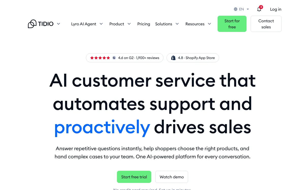 Tidio Copilot homepage screenshot