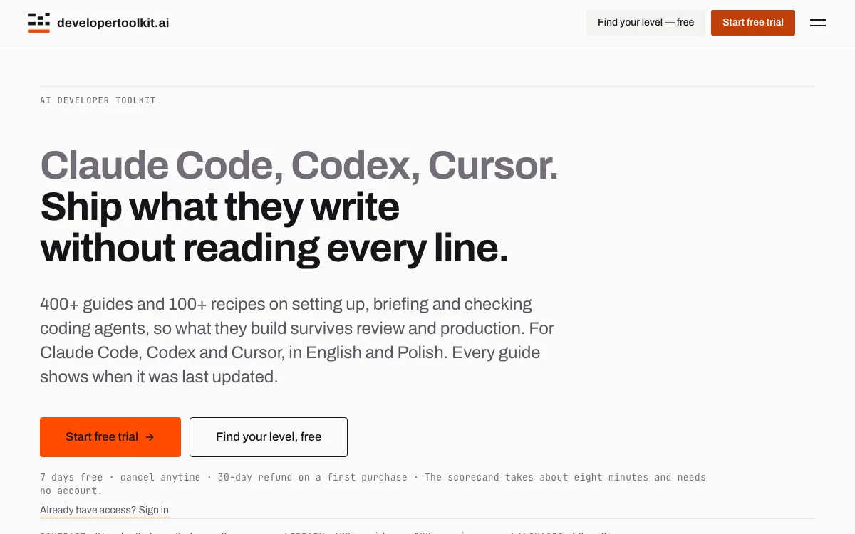Developer Toolkit homepage screenshot