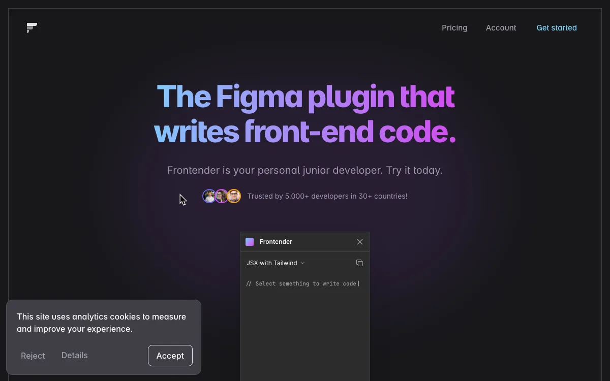 Frontender homepage screenshot
