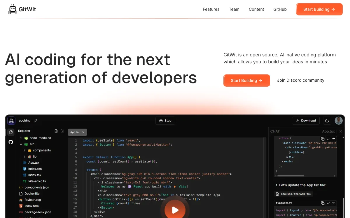 Gitwit homepage screenshot