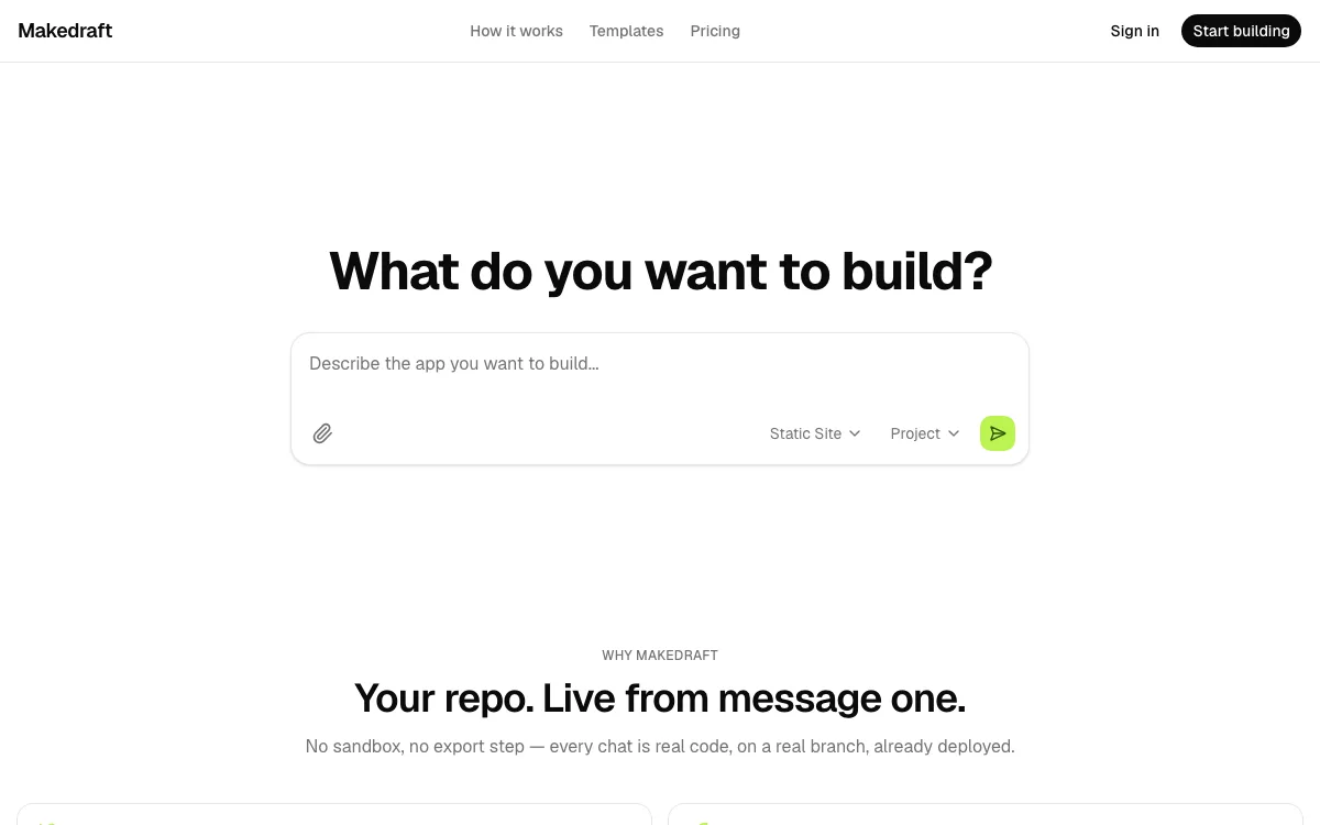 Makedraft homepage screenshot