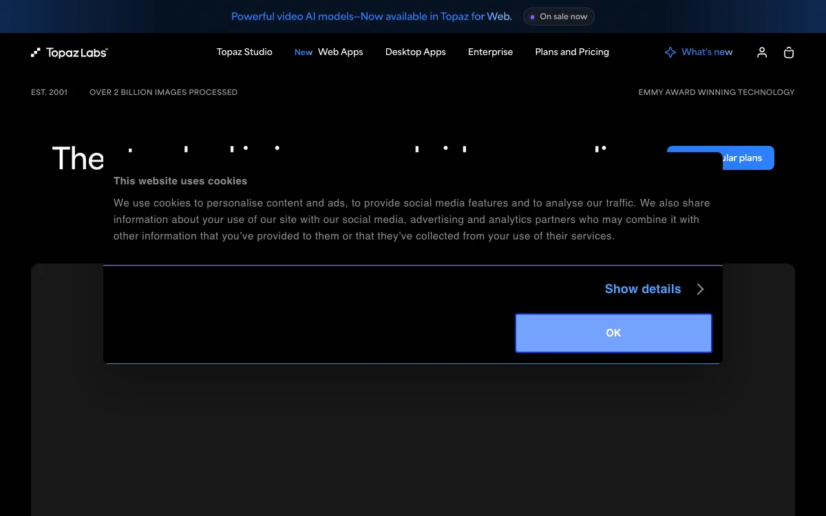 Topaz Video AI homepage screenshot