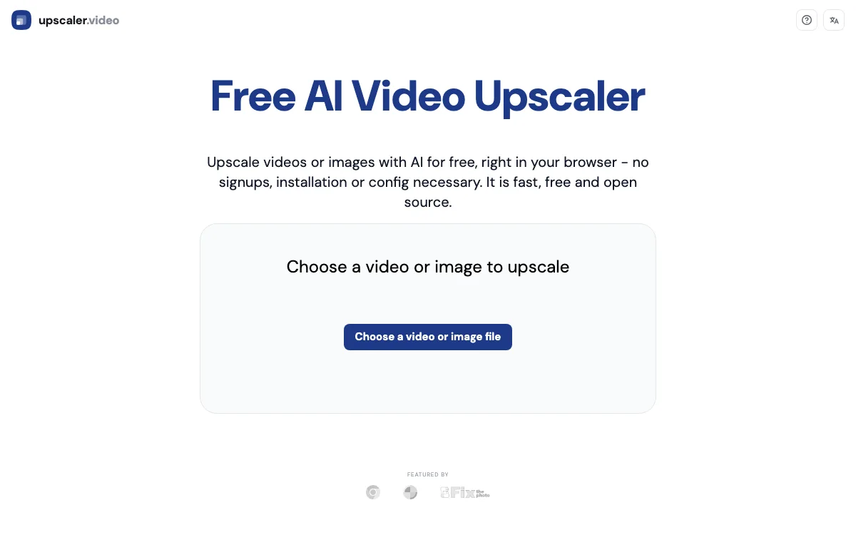 Free AI Video Upscaler homepage screenshot