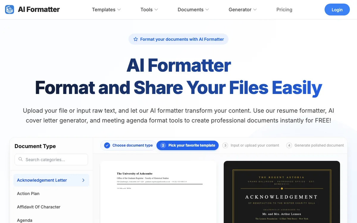AI Formatter homepage screenshot
