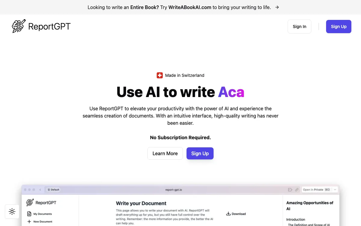 ReportGPT homepage screenshot