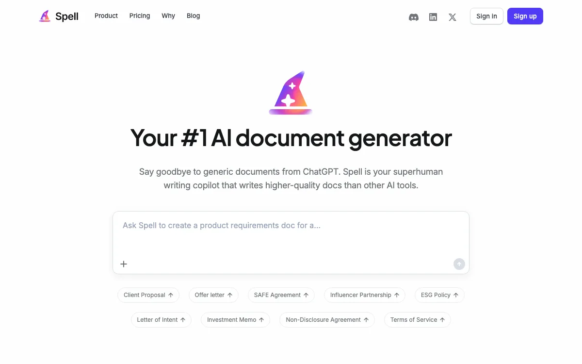 Spell homepage screenshot