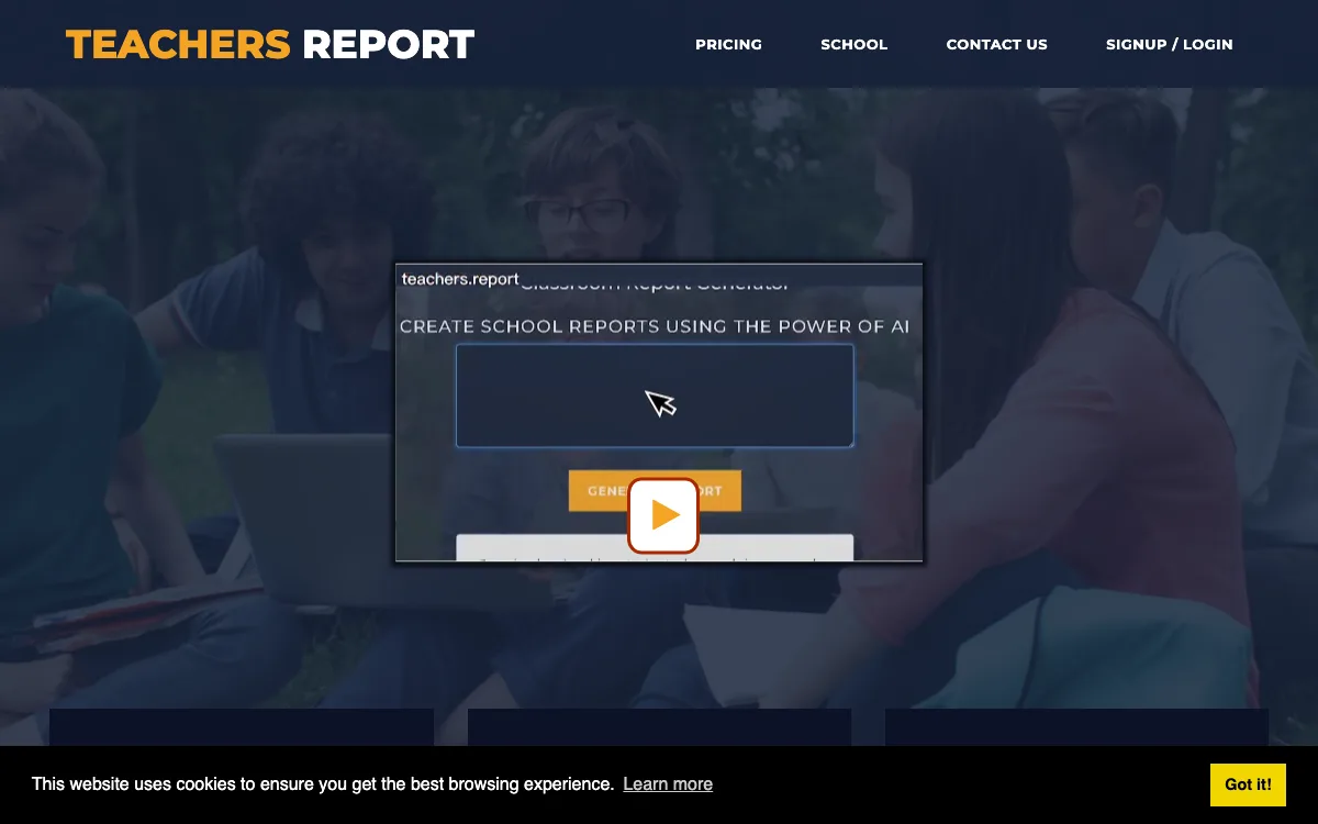 Teachers Report Writer homepage screenshot