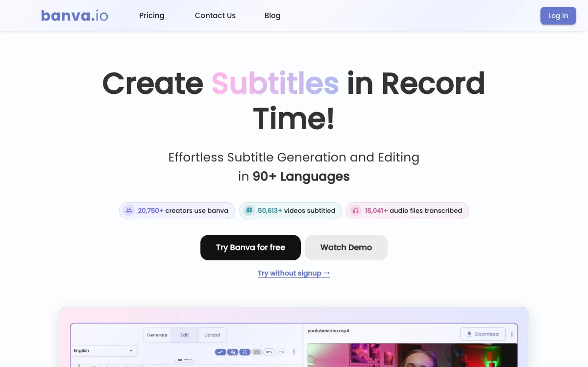 Banva homepage screenshot