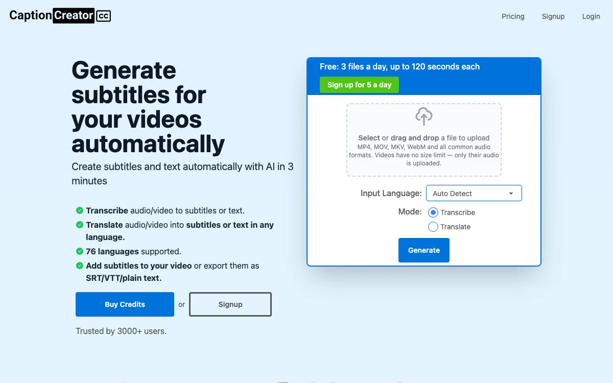 CaptionCreator homepage screenshot