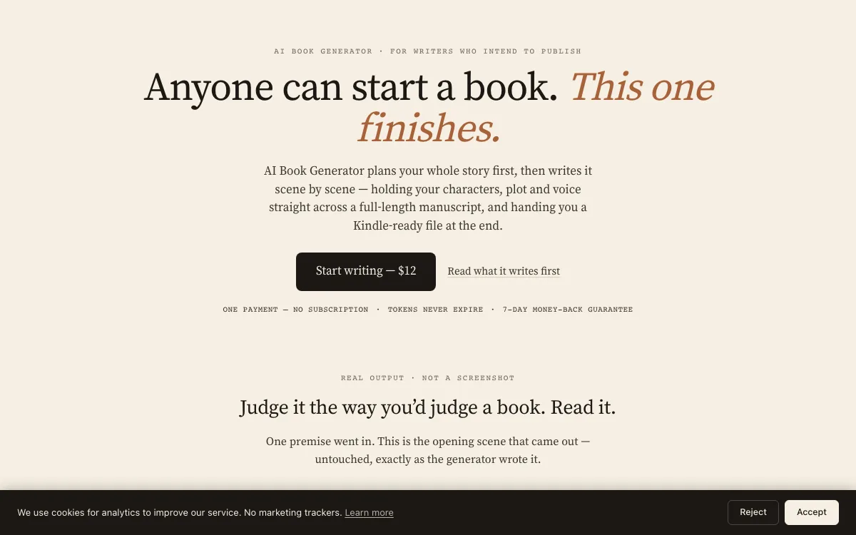 AI Book Generator homepage screenshot