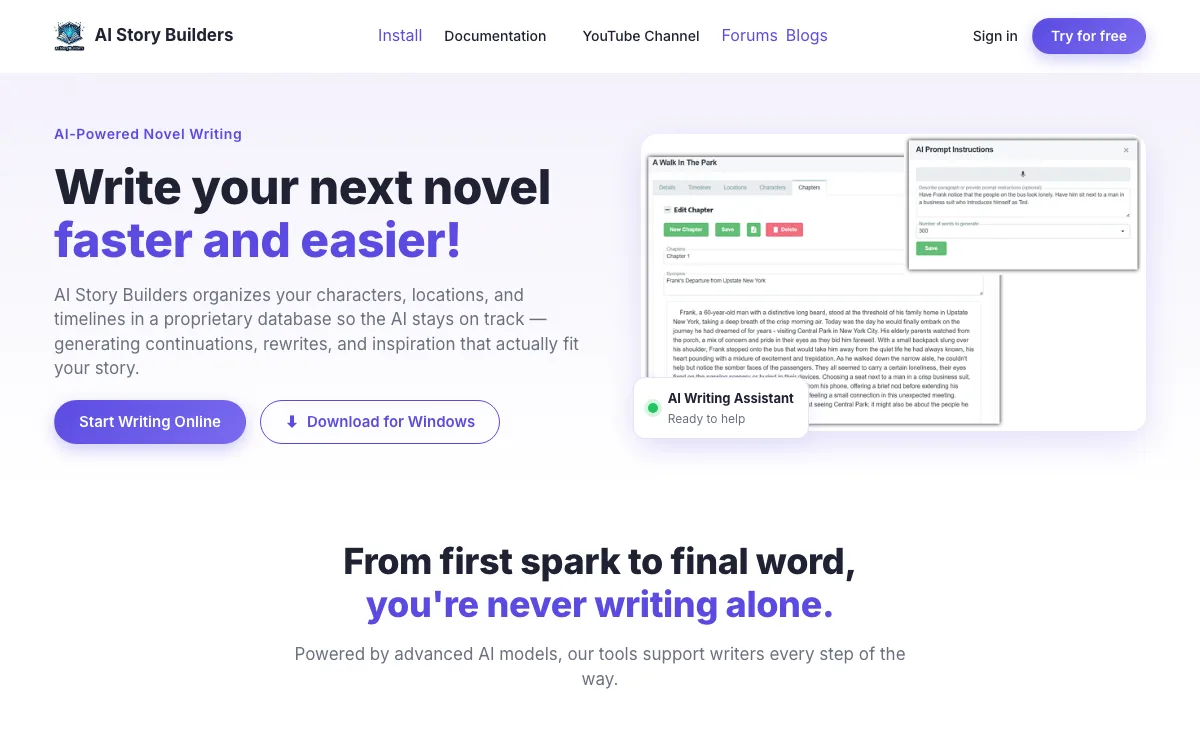 AIStoryBuilders homepage screenshot