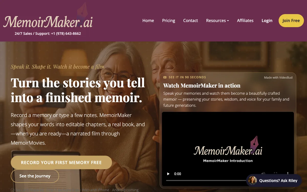 Memoir Maker homepage screenshot
