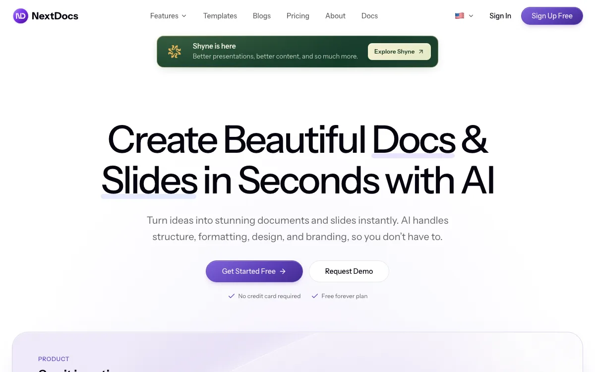NextDocs.io homepage screenshot