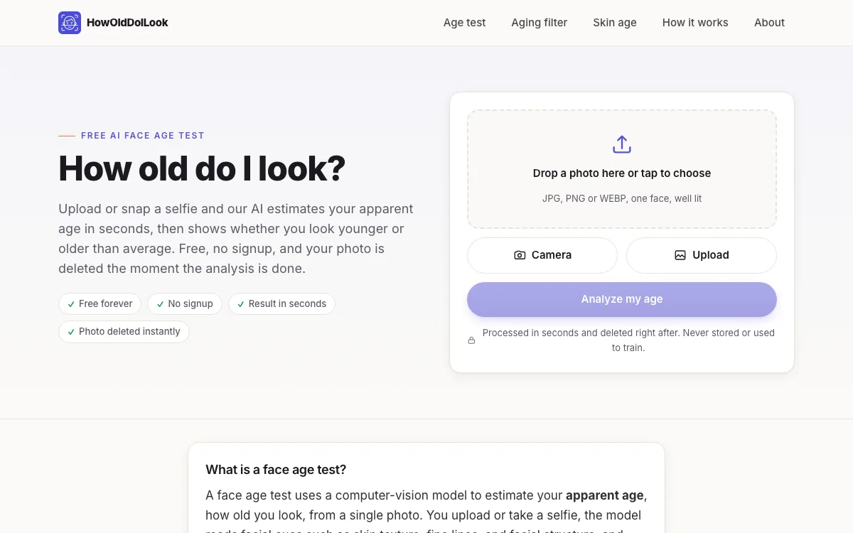 Face Age AI homepage screenshot