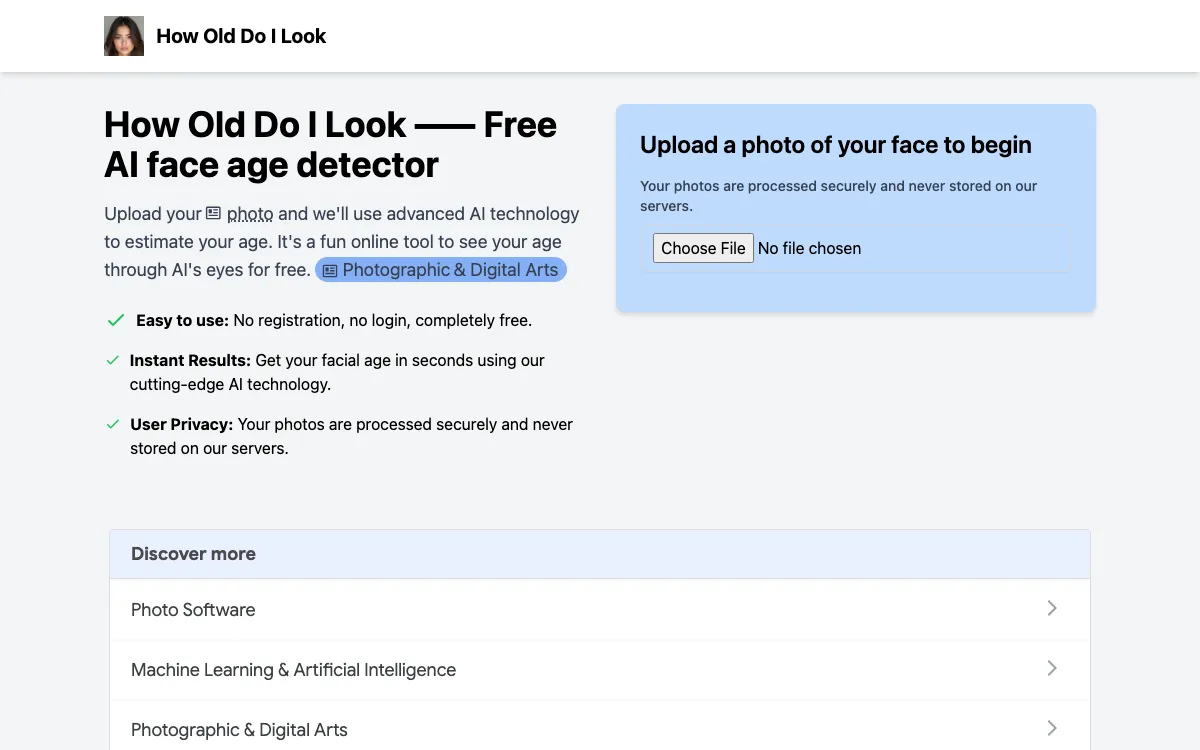 How Old Do I Look homepage screenshot