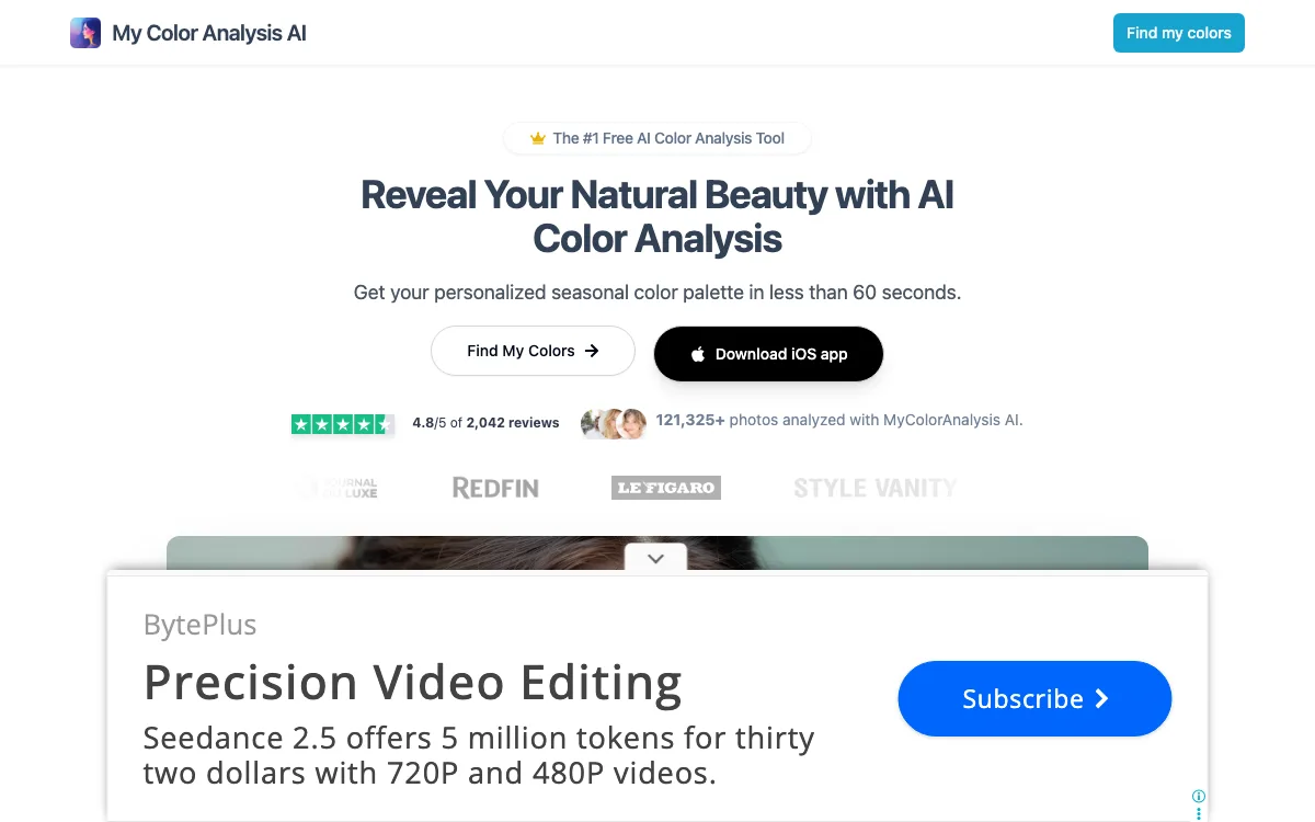 My Color Analysis AI homepage screenshot