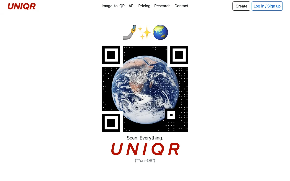 UNIQR homepage screenshot
