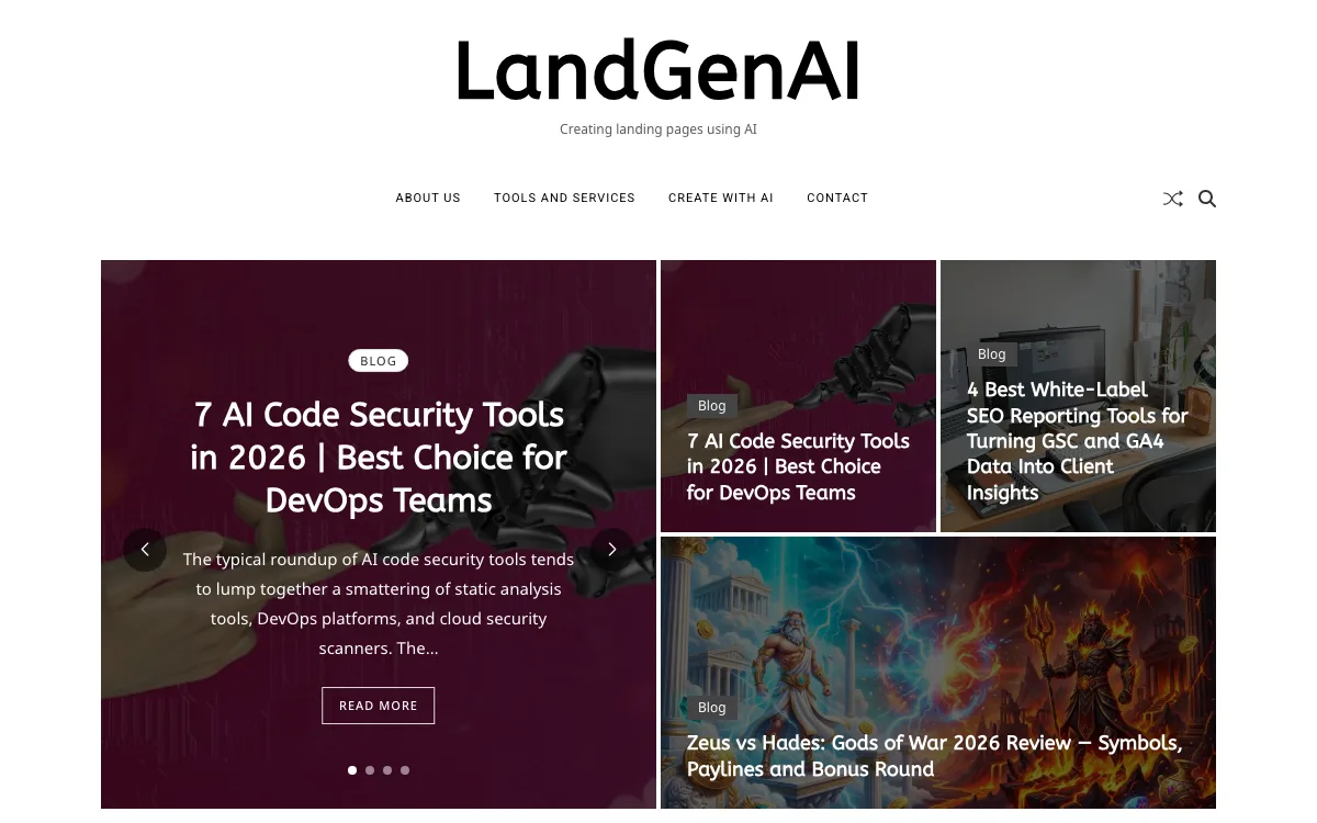 AI Landing Page Generator homepage screenshot