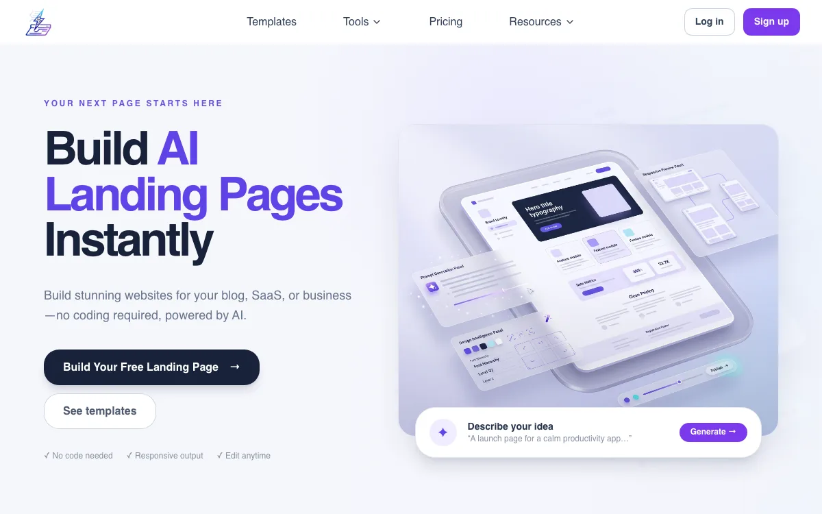 Landing Page AI homepage screenshot