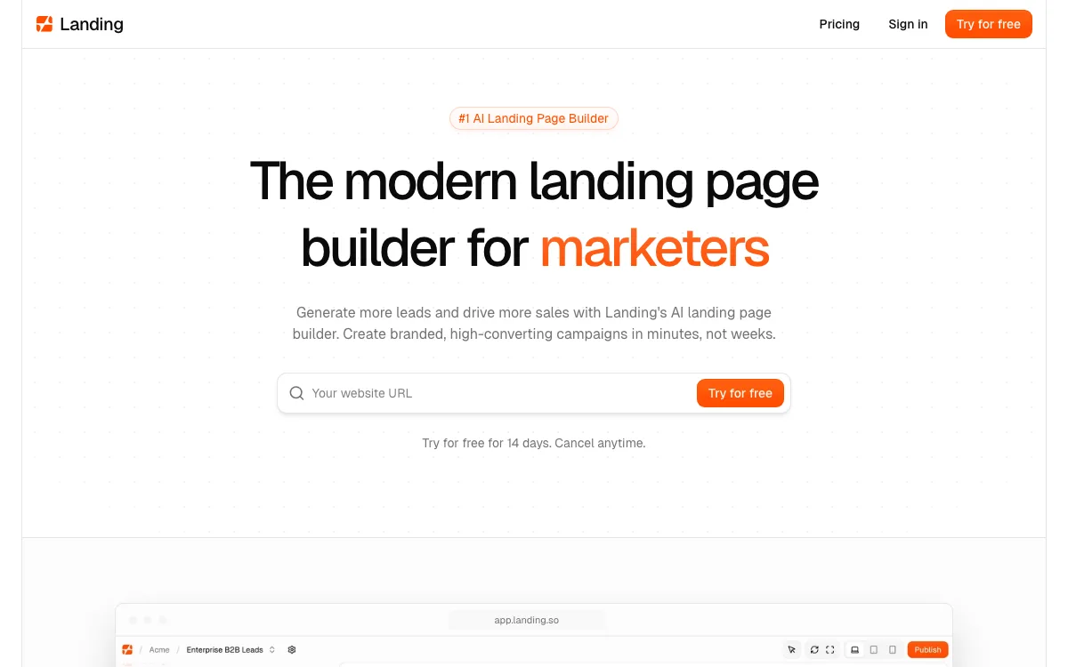 Landing.so homepage screenshot