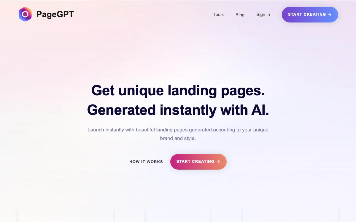 PageGPT homepage screenshot
