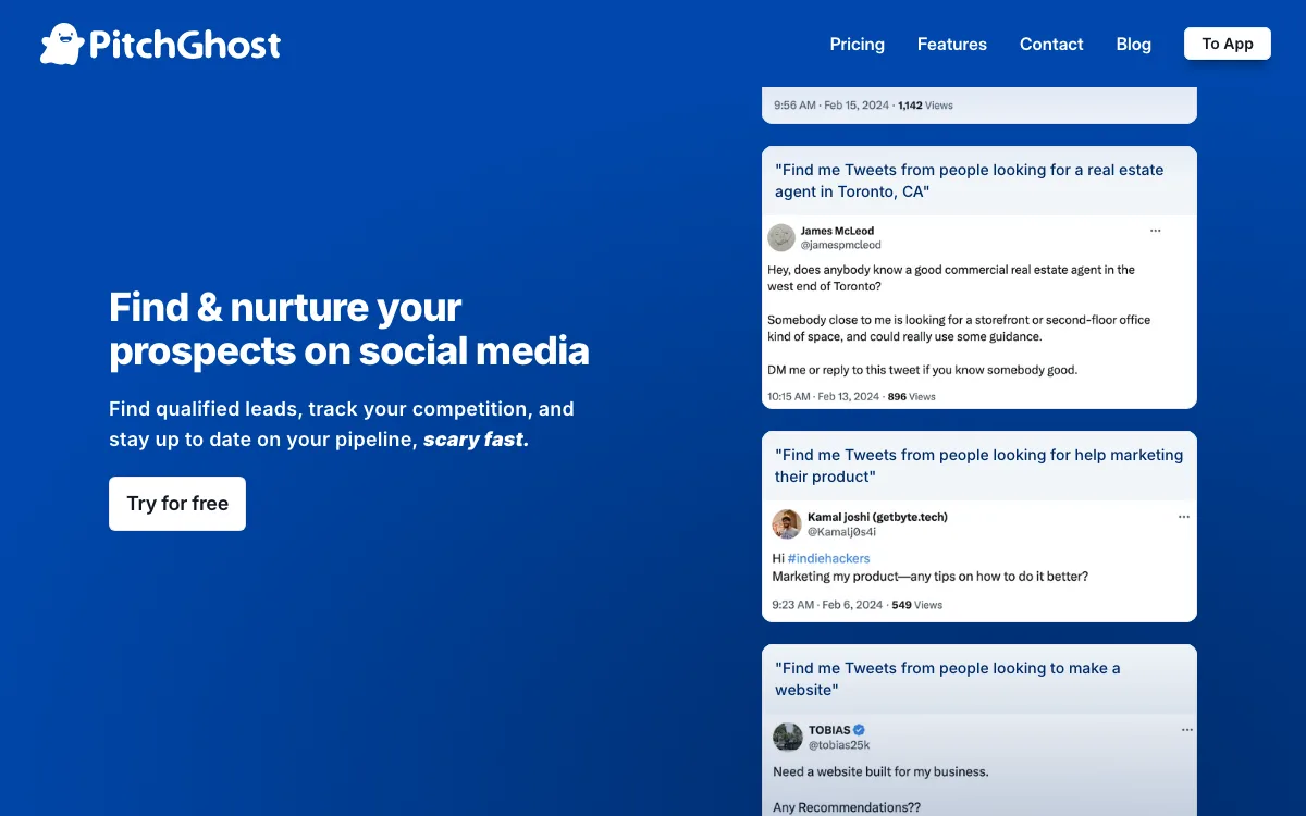 PitchGhost homepage screenshot