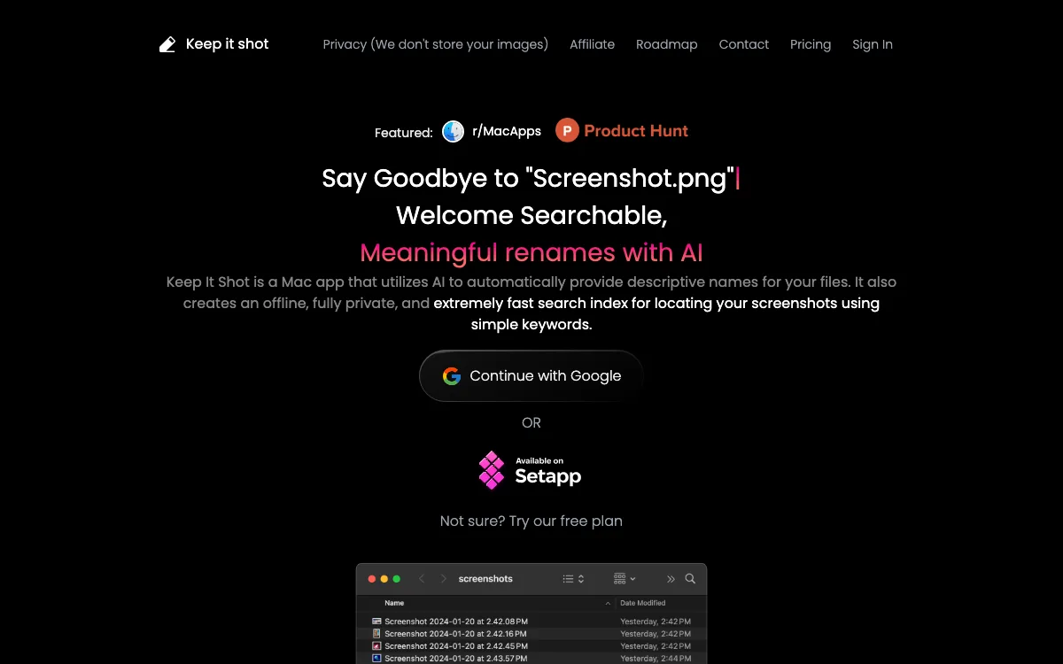 Keep It Shot homepage screenshot