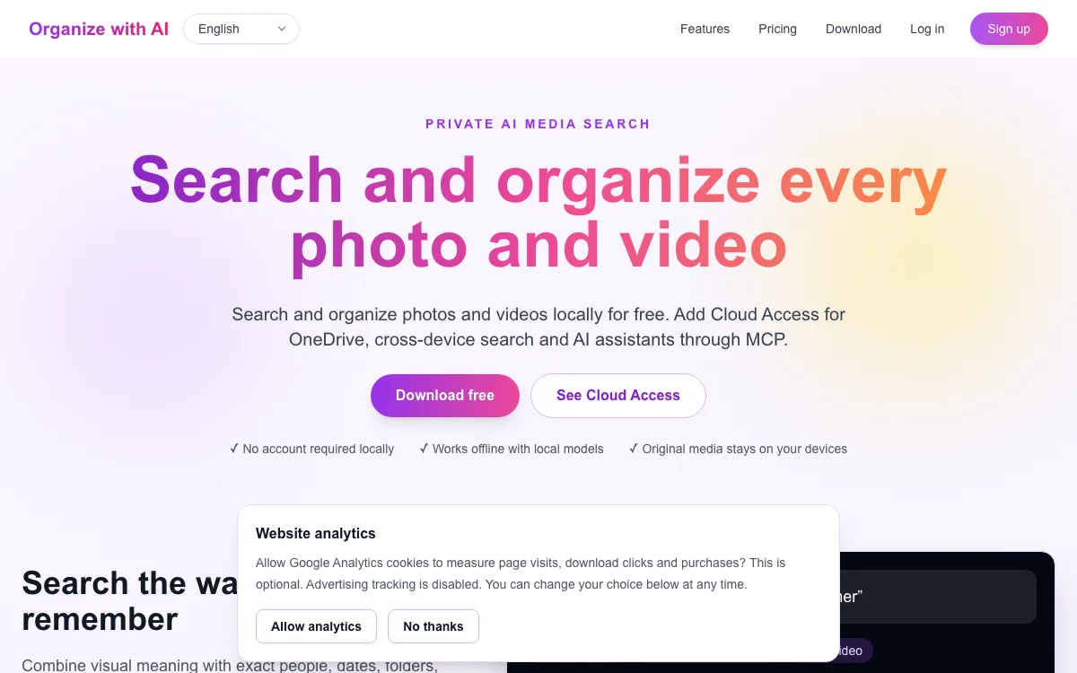 Organize with AI homepage screenshot