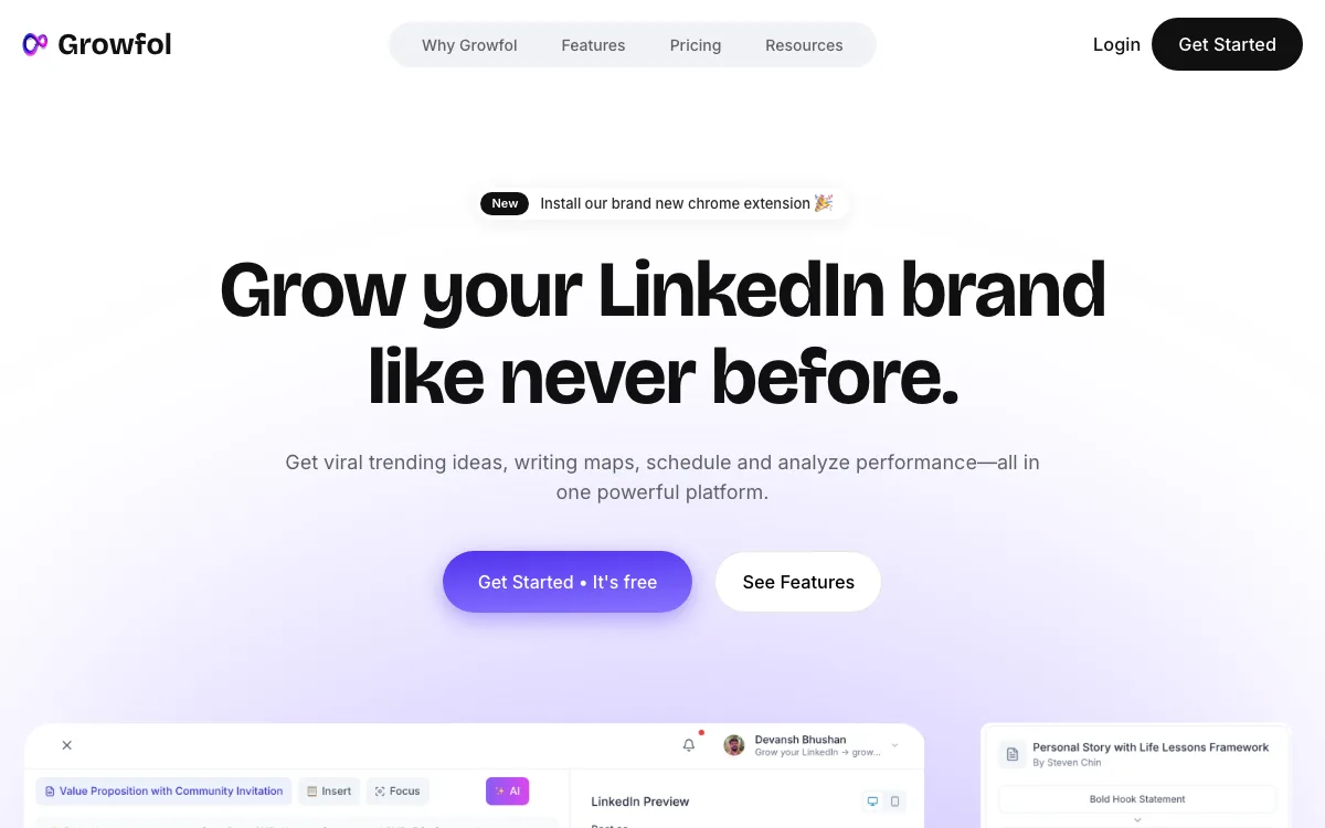 Growfol homepage screenshot