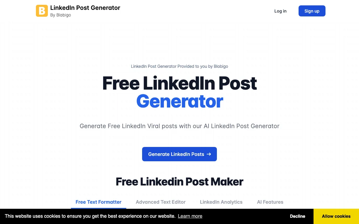 LinkedIn Post Generator AI homepage screenshot