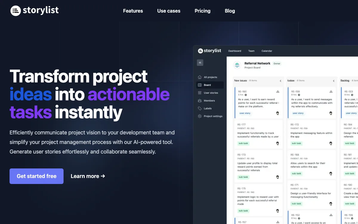 Storylist homepage screenshot