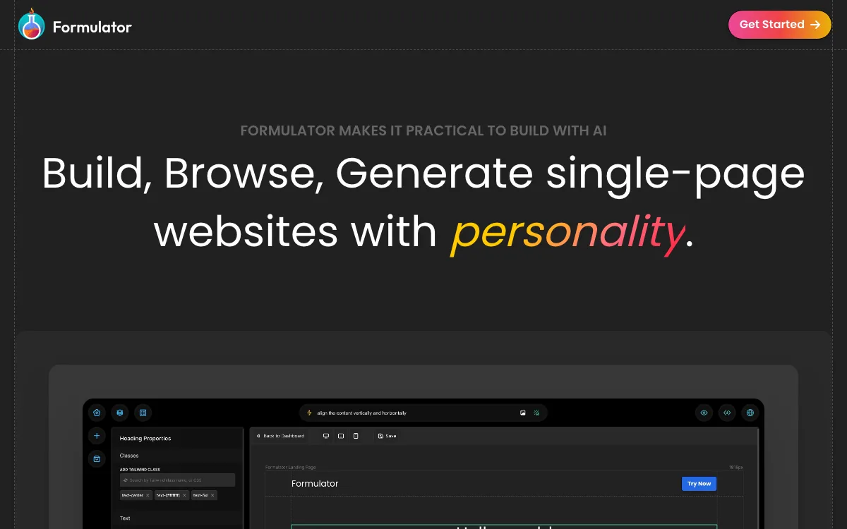 Formulator homepage screenshot