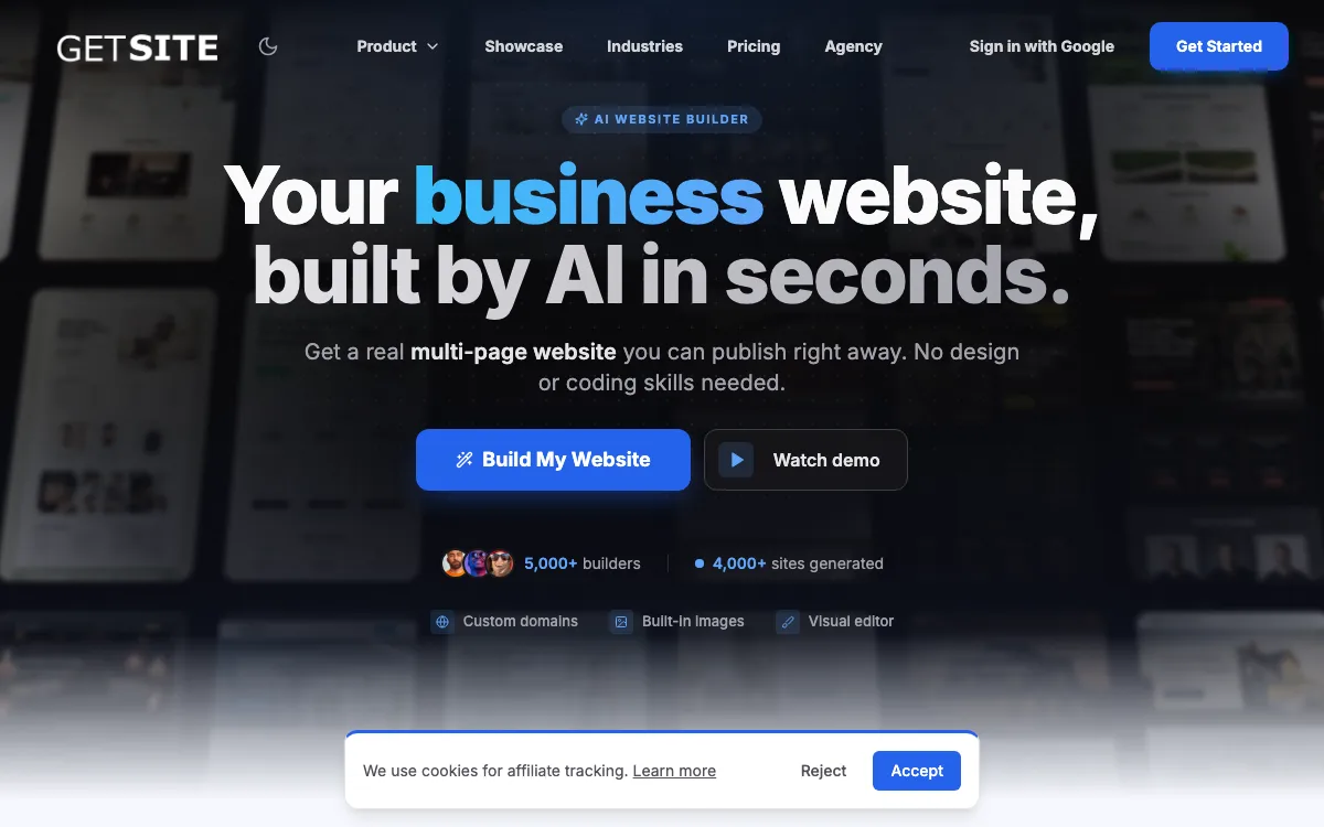 GetSite homepage screenshot
