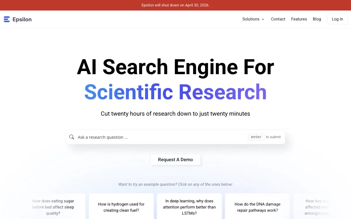 Epsilon homepage screenshot